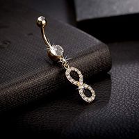 Belly Bars Drop Body Piercing Belly Button Ring Crystal Dangly Reverse Navel Bar (Color - 7#_Gold 8 Digital zircon)