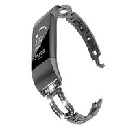 Wearlizer Compatible for Fitbit Charge 2 Bands for Women Metal Replacement Fit Charge hr 2 Band Assesories Strap with Bling Rhinestone Bracelet Bangle Adjustable (Black)