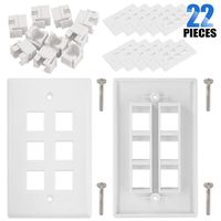 Glarks 12 Pack 6 Port White Keystone Wall Plate with Screw and 10Pcs Standard Size Keystone Jack Insert (6 Port Wall Plate)