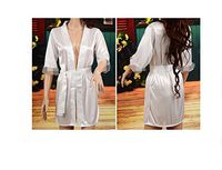 Halloween Costumes Sexy Silk Lace Lingerie Robe Sleepwear Lady Nightdress Costume Pajamas (White) 03