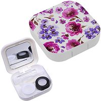 Portable Contact Lens Case Box Travel Kit Mirror + Bottle + Tweezers Container Holder [ Flowers Plants Watercolor Floral ]