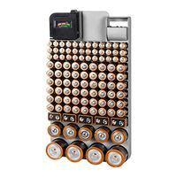 Richards Homewares GREY/110 Piece Richards Organizer with Energy Tester, Holds 109 Different Sizes for AAA, AA, 9V, C, D, and Button Battery, Grey
