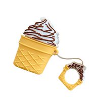 BONTOUJOUR AirPods Case, Super Cute Creative Food Drink Icecream Shape TPU Silicone Cover Protective Skin for Apple AirPods+Finger Lanyard-White&Brown