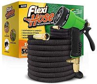 Flexi Hose & 8 Function Nozzle, 50 FT Lightweight Expandable Garden Hose | No-Kink Flexibility - Extra Strength with 3/4 Inch Solid Brass Fittings & Double Latex Core | Rot, Crack, Leak Resistant