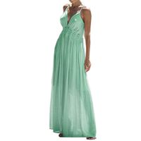 LISTHA Lace Backless Maxi Dress Women Hollow Out Sleeveless Beach Party Dresses Green