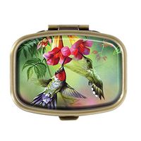 Cecillia Bird Pill Box Decorative Boxes Bronze Rectangular Pill Case Medicine Tablet Holder Wallet Organizer Case for Pocket or Purse