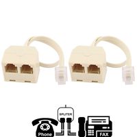 Two Way Telephone Splitters, RJ11 6P4C, 1 Male to 2 Female Converter, Telephone Wall Adaptor and Splitter for Landline Telephone by True Décor (2 Pack)