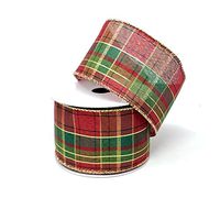 Homeford Christmas Classic Metallic Plaid Wired Edge Ribbon, Red/Green/Gold, 10-Yard (2-1/2-Inch)