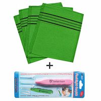 Korean Bath Washcloth 4 pcs (Green) + LED Flash Earpick Ear Wax Pick Remover Tool (Random colors)