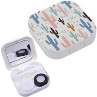 Portable Contact Lens Case Box Travel Kit Mirror + Bottle + Tweezers Container Holder [ Cactuses ]
