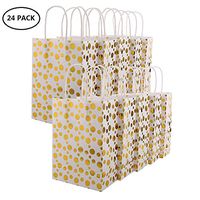 XNX 24 Pack Christmas Gift Bags Gold Paper Gift Bags Party Favor Bags Personalized Gift Bags Recyclable Goodie Bags for Birthdays, Weddings, Baby Showers,Shopping. (Gold Foil Dot)