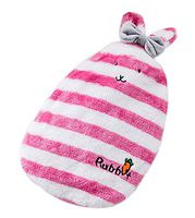 Small Plush Creative Rubber Hot Water Bottle, Red White Stripes Cartoon Rabbit