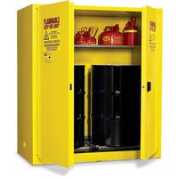 Eagle HAZ1955 Drum Storage Safety Cabinet for Flammable Liquids, 2 Door Manual Close, 110 gallon, 65"Height, 58"Width, 31-1/2"Depth, Steel, Yellow