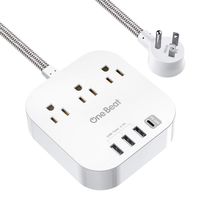 Power Strip USB C, 45W Fast Charging Power Delivery Charger with 3 Outlets and 4 USB Ports(1 30W PD Port, 3 USB-A), Flat Plug, 5 ft Long Braided Extension Cord for Cruise Ship Home Travel Office