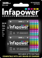 Infapower- D Size 2600mah Ni-mh Rechargeable Batteries (2-pack) B006