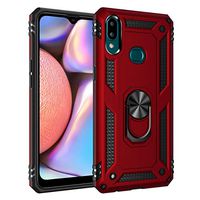 Compatible with Samsung Galaxy A10S case with Kick Stand Slot with Magnetic car Place and Ring silisone case Full Body Protection Armor Dual Shock Proven Protection Cover Bumper case (red)