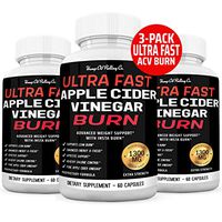 (3-Pack) Ultra Fast Apple Cider Vinegar Capsules 1300mg Diet Pills for Men and Women Detox Cleanse Booster for Weight Management Premium ACV Capsules - 3 Bottles