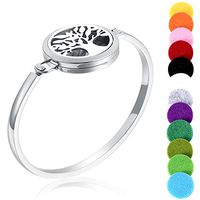 wonderful jewerly Tree of Life Aromatherapy Essential Oils Diffuser Bracelet with 12 Color Washable for Women Pads (Steel)