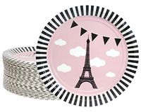 Disposable Plates - 80-Count Paper Plates, Paris or French Theme Party Supplies for Appetizer, Lunch, Dinner, and Dessert, Birthdays, Bridal Showers, Eiffel Tower Design, 9 Inches in Diameter