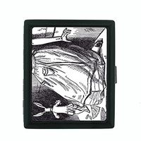 Vintage Alice in Wonderland D13 Small Black Metal Cigarette Case John Tenniel Illustration Fantasy Folklore