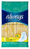 Always Pads Ultra Thin Size 1-36 Count Regular (3 Pack)