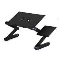 Adjustable Laptop Stand, Portable Foldable Aluminum Laptop Table Riser Stand Up/Sitting Desk with 2 Large Cooling Fans, Mouse Pad and USB Cord for Bed Sofa Couch Writing Reading Studying (Black)