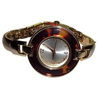 New Women's Gold Tone Link Quartz Wristwatch W/Lucite Bezel J.F. Collections