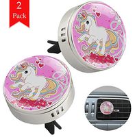 Pink Unicorn Heart Car Aromatherapy Essential Oil Diffuser Crystal Glass Air Freshener Vent Clip Locket with 4 Refill Pads Silver metal Car Diffuser for Aromatherapy 34mm