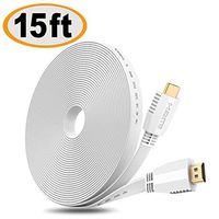 HDMI Cable Flat 15 ft, High Speed(4K 60Hz) Hdmi 2.0 Cord, 2160p HD 1080p 3D/4K Video/Ethernet/Audio Return Channel for Fire TV, Apple TV, Blue ray Players, PS4, PS3, Xbox One, Xbox 360 - White
