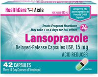 HealthCareAisle Lansoprazole Delayed-Release Capsules, USP | Treats Frequent Heartburn | 15 mg | 42 Count