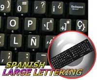 SPANISH LARGE UPPER CASE STICKERS FOR KEYBOARD NON-TRANSPARENT BLACK BACKGROUND