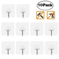 Adheisve Hooks Heavy Duty Wall Hangers Without Nails Heavy Duty 15lb(Max) Transparent Seamless Adheisve Wreath Hanger Hook Reusable 180 Degree Rotating Waterproof and Oilproof-10 Pack