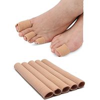 Toe Sleeves 5 Pack Silicone Gel Compression Toe & Finger Protector Cushion Tubes - Bandage Pad for Corns, Calluses & Blisters (Small (1/2 inch Diameter)) Beige