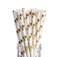 Geeklife Metallic Gold Paper Straws,Gold Foil Dot Drinking Straws for Weddings,100% Biodegradable,Pack of 100