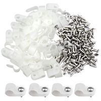 XLX 100pcs White Nylon R-Type Cable Clamp Fastener for 9.5mm (3/8") Dia Wire Tube Plastic Wire Cord Clip Fixer with 100 Pack Screws for Wire Management