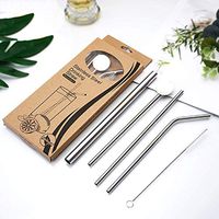 Stainless Steel Drinking Straws for 20oz 30oz Tumblers Cups Mugs, Reusable Metal Drinking Straw with Cleaning Brush Spoon for Smoothie, Milkshake, Cocktail and Hot Drinks, Set of 5