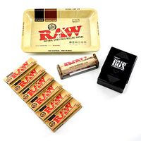 RAW Mini Rolling Tray + 79mm RAW Roller + RAW 1 1/4 Size Rolling Papers + Laramie Cigarette Case Bundle/Kit
