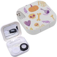 Portable Contact Lens Case Box Travel Kit Mirror + Bottle + Tweezers Container Holder [ Skeleton Ghost Pumpkin Bones Flowers ]