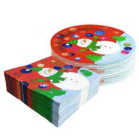 Christmas Snowman Paper Dinnerware Set-Serve 50- Includes 9 Inches Paper Dinner Plates and Paper napkins