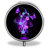 Compact 3 Compartment Medicine Case, IMLONE Customized Purple Butterfly Pill Organizer Metal Pill Box Pill Container for Purse, Travelling and Daily Needs