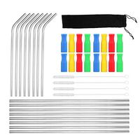 Stainless Steel Drinking Straws, Set of 16 Reusable Metal Drinking Straws with Silicone Tips and Cleaning Brushes, Bent and Straight Straws for Tumblers Rumblers Cold Beverage by Messar (16 PCS)