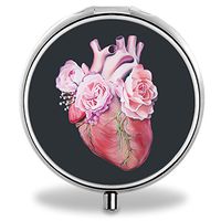 Compact 3 Compartment Medicine Case, IMLONE Customized Floral Heart Pill Organizer Metal Pill Box Pill Container for Purse, Travelling and Daily Needs