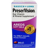 Bausch + Lomb PreserVision AREDS Eye Vitamin & Mineral Supplement Soft Gels, 90 Count Bottle