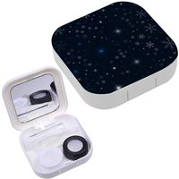 Portable Contact Lens Case Box Travel Kit Mirror + Bottle + Tweezers Container Holder [ White Snowflakes On ]
