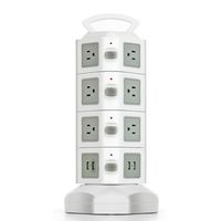 TNP Power Strip with USB Surge Protector - Charger Station Power Supply Adapter Multi Socket Plug Powerstrip Bar Stand Tower, 6FT Extension Cord (14 AC Outlet + 4 USB Port, Beige & White)