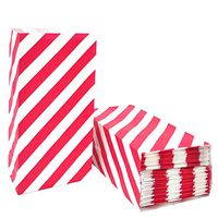 Red Striped Paper Bags Mini Party Goody Bags for Kids Birthday Party Supplies by ADIDO EVA (50 CT 3.5×2.3×7 in)