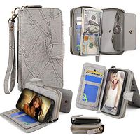 iPhone XS MAX Wallet Case,Locase Hand Strap Shockproof Cover with 14 Card Holder Mirror Slot Coins/Keys Pocket Detachable Magnetic Inner Case Removable Hand Strap iPhone XS MAX Protective Bumper