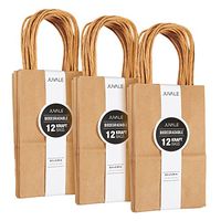 Kraft Paper Gift Bags with Handles - 36 Count 5.25 x 8.50 Inch Small Brown Bags for Birthday Wedding Party Favors