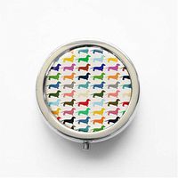 RhyNSky Animal Dachshund Puppy Dog Mini Portable Pocket Pill Box Case Holder for Purse, 3 Compartments, Silvery, C1405