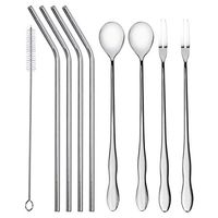 NGWALL Stainless Steel Straw Stainless Steel Cutlery Straw, Fork, Spoon Include Cleaning Brush - Reusable